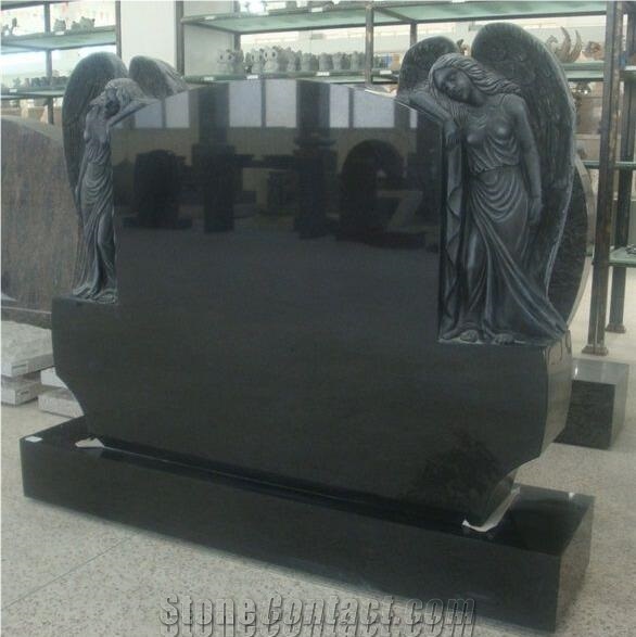 China Absolute Shanxi Black Granite Tombstone White Marble Flower Engraved