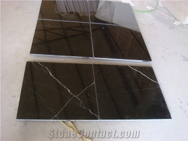 China Nero Marquina Black Marble Slab Floor Tile