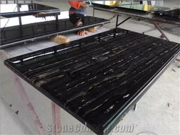 China Silver Dragon Black Marble Slab, Floor Tile