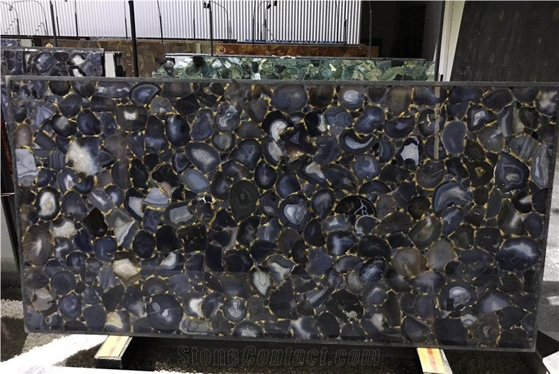 Cosmic Black Agate Stone Luxury Polished Slab / Gemstone Kitchen Design