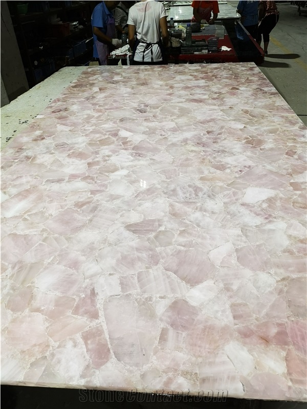 Crystal Pink Semiprecious Stone Slab Translucent
