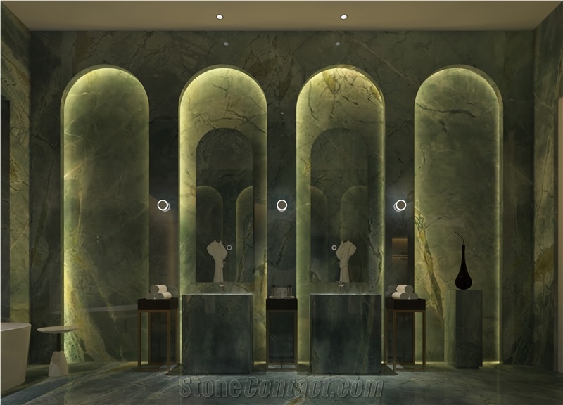 Fantasy Verde Marquina Marble Slab Showroom Wall