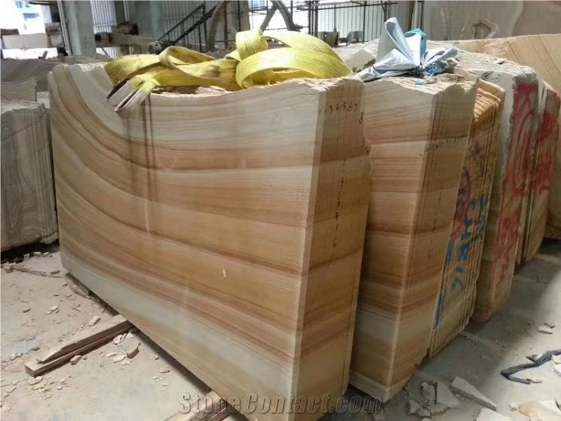 Honed Buff Yellow Wooden Vein Sandstone Tile Wall Cladding