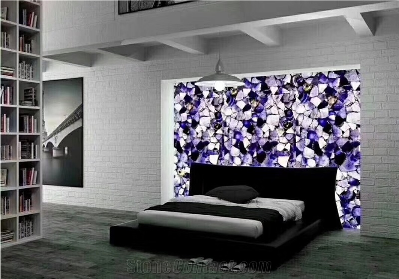 Irregular Lilac Crystal Ice Agate Stone Slab Backlit Wall Background Home Decoration