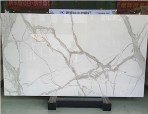 Nano Calacatta White Glass Crystallized Stone Tile Pattern Commercial Office Wall Floor Design