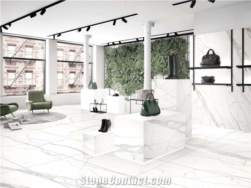 Nano Glass Calacatta White Marble Slab Office Wall Floor,Crystallized Stone New Arrival