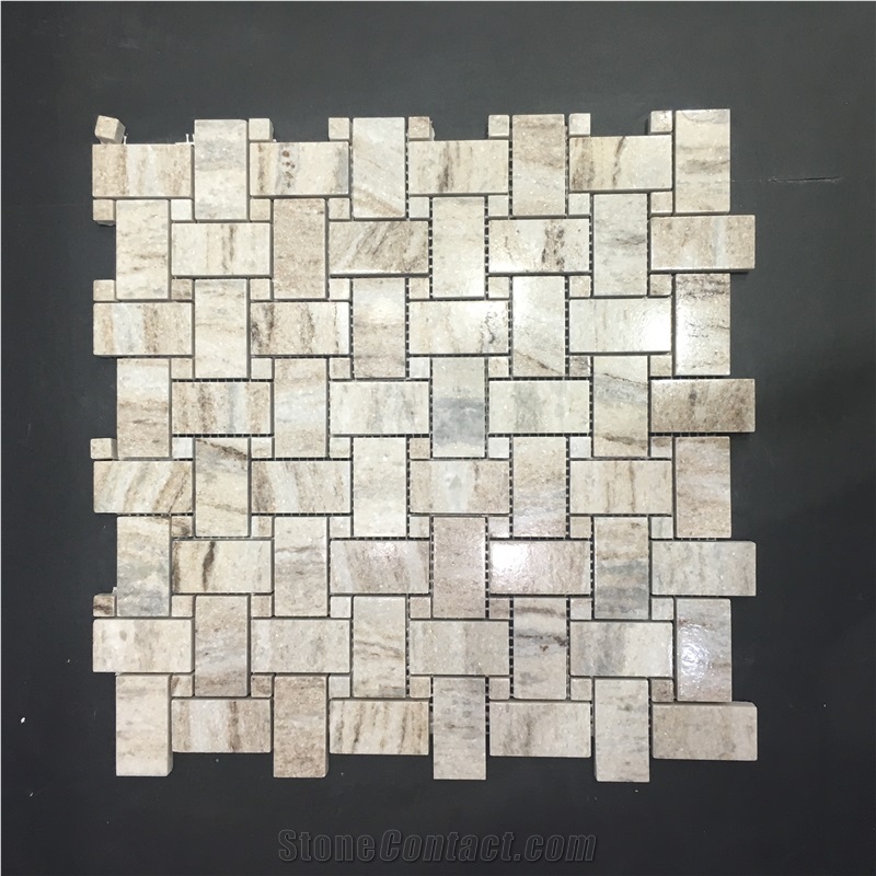 Palissandro Brown Marble Basketweave Mosaic Wall Panel Tile