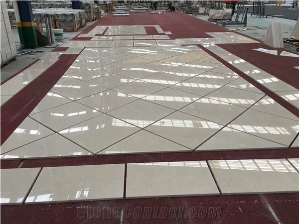 Polished Cream Marfil Marble Tile Villa Lobby Floor