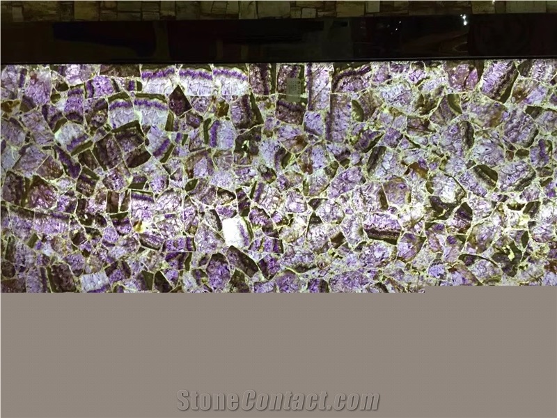 Purple Ice Crystal Agate Stone Slab, Backlit Gemstone Wall Panel