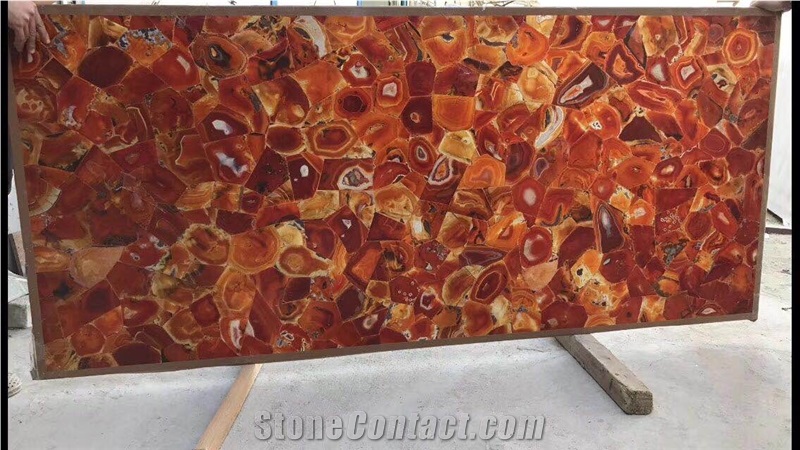 Red Agate Stone Slab Wall Background Decoration / Luxury Translucent Gemstone