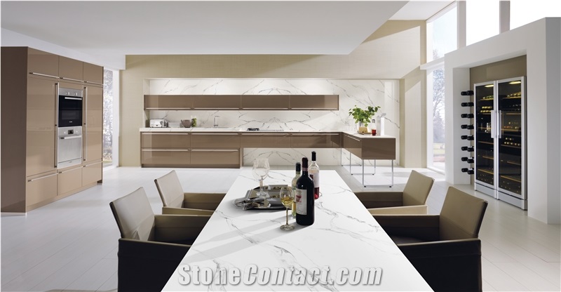 Solid Artificial Calacatta Marble Quartz Stone Dining Table, Stone Furniture
