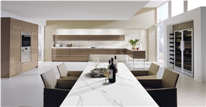 Solid Artificial Calacatta Marble Quartz Stone Dining Table, Stone Furniture