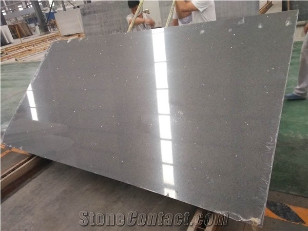 Solid Grey Galaxy Quartz Stone Polished Kichen Slab