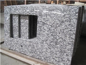 Spray Wave White Granit Slab, China Grey Granite Kitchen Slab