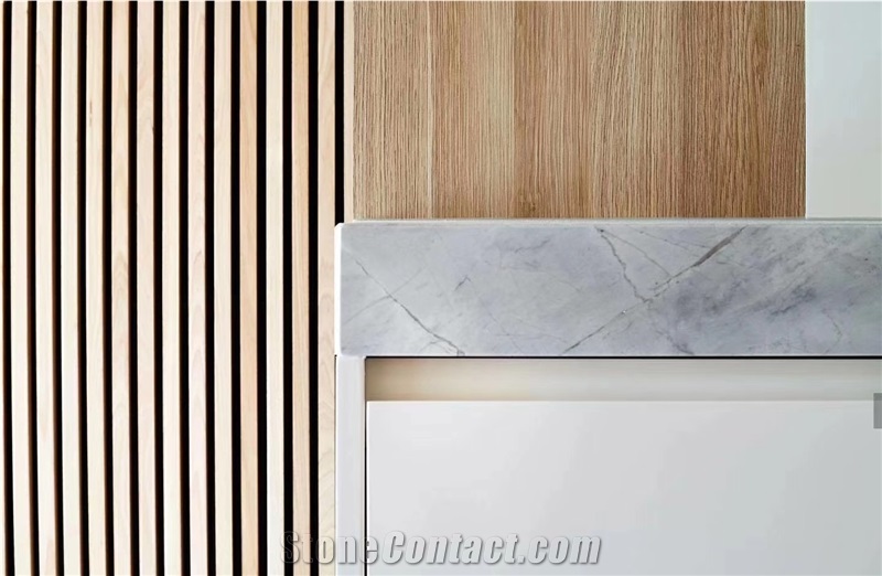 Statuario Silver Grey Marble Kitchen Slab / Interior Design