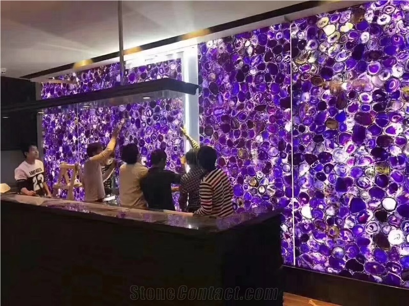 Translucent Elegance Purple Agate Stone Slab Backlit Wall