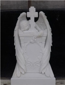 White Marble Mourning Engraved Angel Tombstone