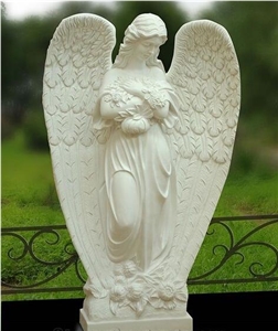 White Marble Weeping Angel Engraved Tombstone / Gravestone