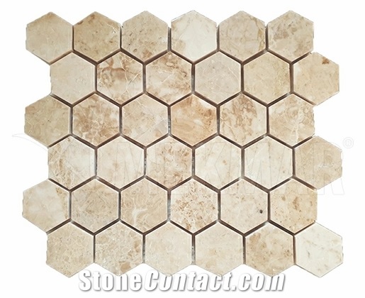 Beige Hexagon Cappucino Marble Mosaic from Atlanta Warehouse