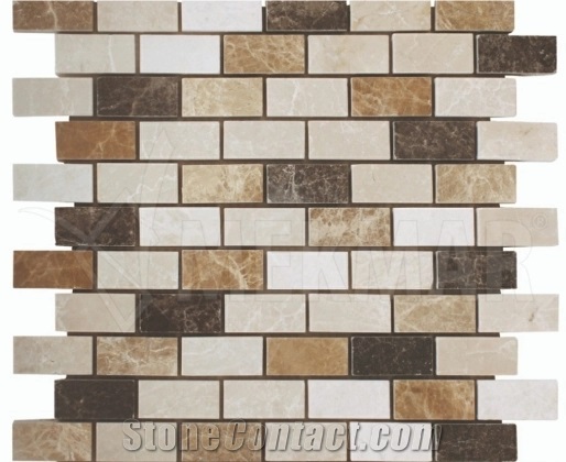 Emperador Light, Emperador Dark,Light Beige Marble Mix Brick Mosaic from Atlanta Warehouse