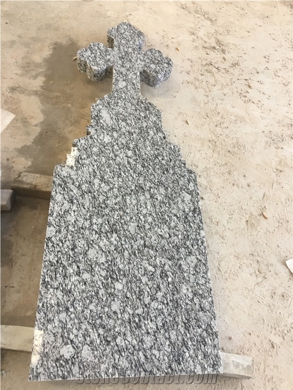 G418 Tombstone Sea Wave Spray White Granite