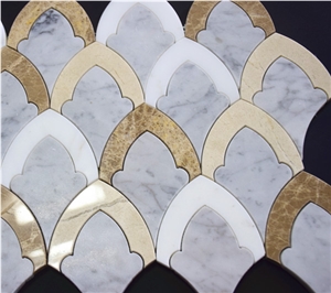 Calacatta Glod Marble Fish Scale Mosaic Floor Tile