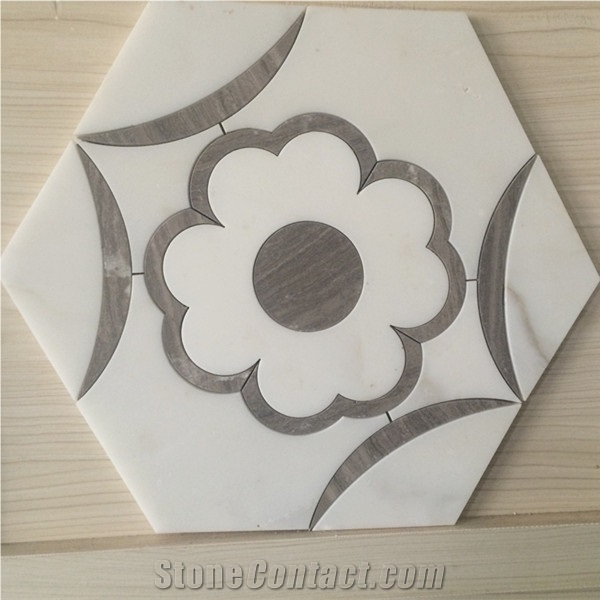 Creama Marfil Hexagon Flower Pattern Mosaic Tiles