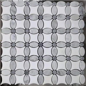 Grey Bianco Carrara Marble Flower Mosaic Wall Tile