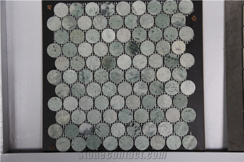 Round Shaped Green Marble Mosaic Floor Wall Tiles