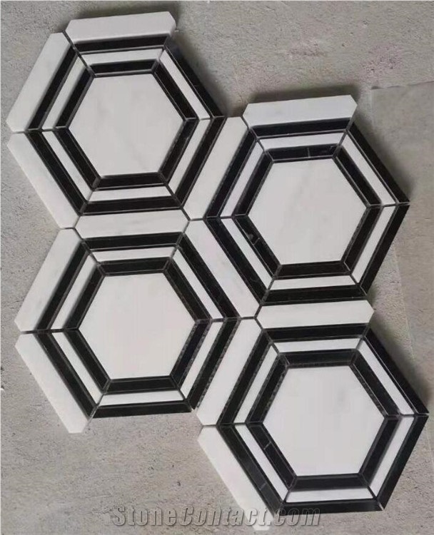 White Marble Hexagon Marble Mosaic Wall Floor Tile
