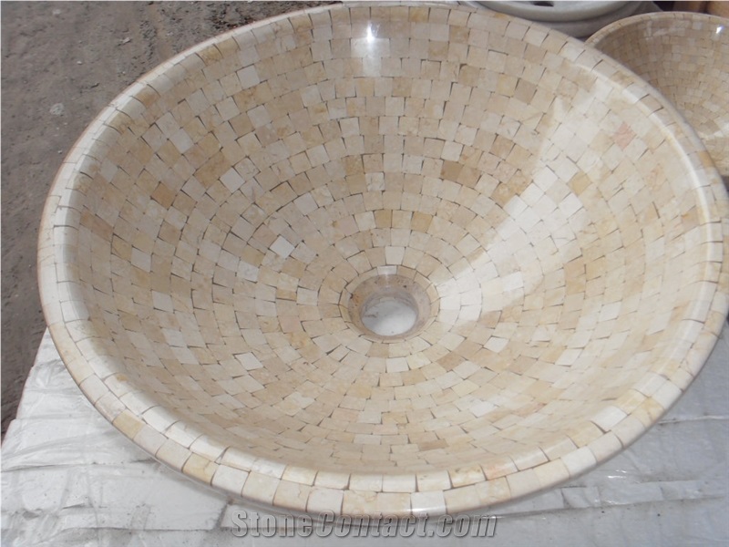 Sunny Beige Marble Mosaic Round Sink