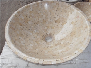 Sunny Beige Marble Mosaic Round Sink
