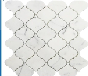 Basketweave Water-Jet White Marble Mosaics Design
