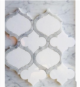 Basketweave Water-Jet White Marble Mosaics Design