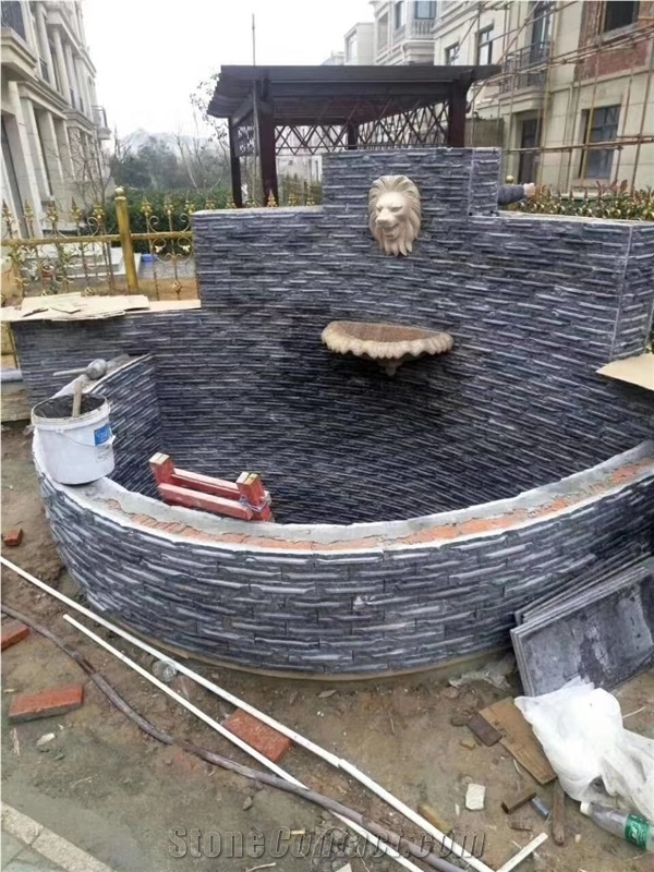 Black Slate Stacked Stone Cladding & Feature Wall
