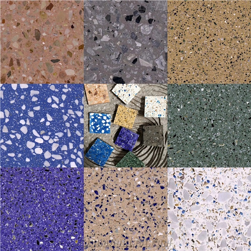 Blue Terrazzo Artificial Stone Polished Tiles