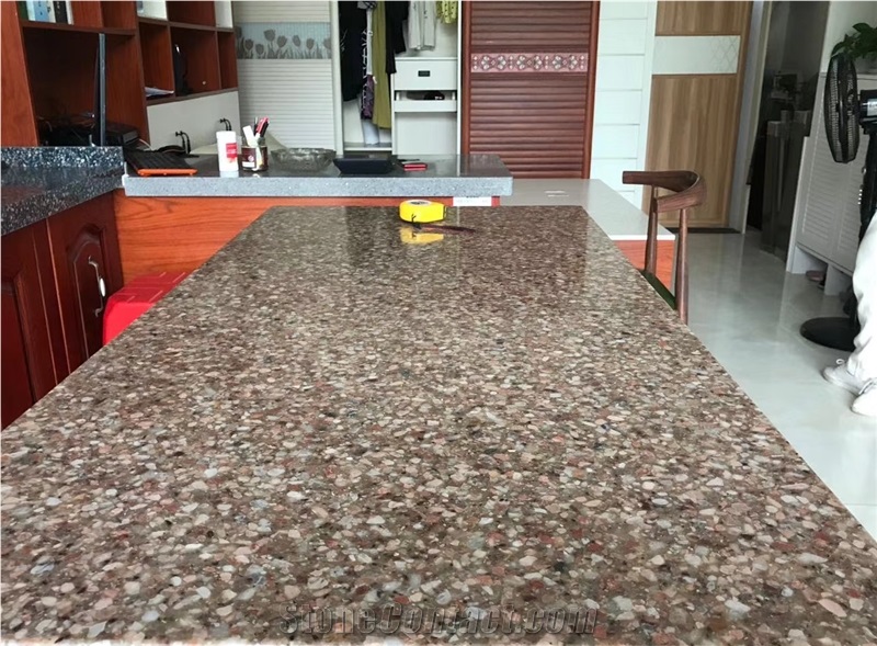 Brown Artificial Stone Polished Quartz for Countertop