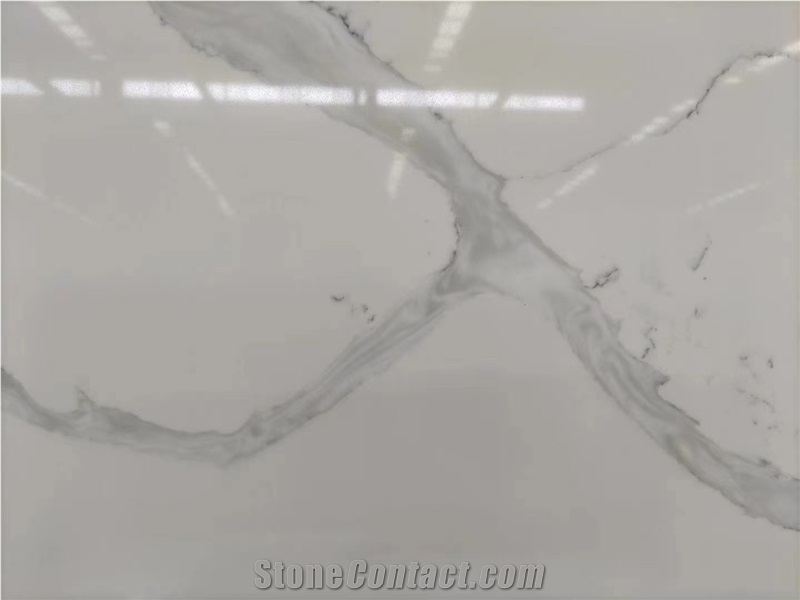 Calacatta White Quartz Stone Polished Countertop