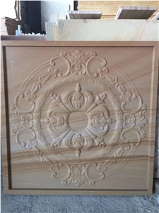 Chinese Yellow Sandstone Honed Relievos Engravings
