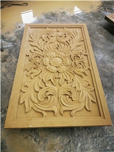 Chinese Yellow Sandstone Honed Relievos Engravings