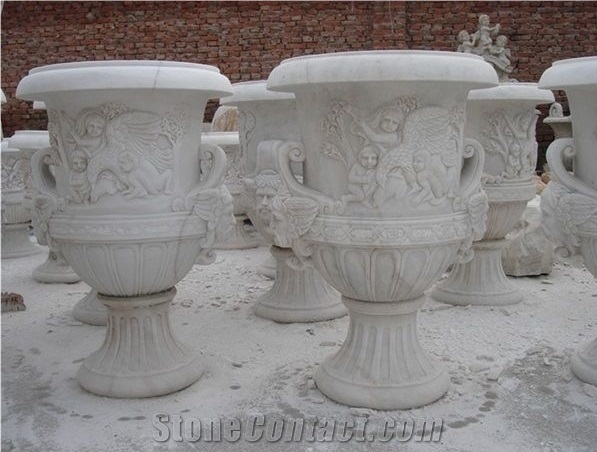 Garden Outdoor White Marble Flower Pots