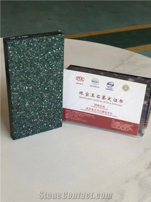 Green Quartz Stone Artificial Polished Slab for Countertop