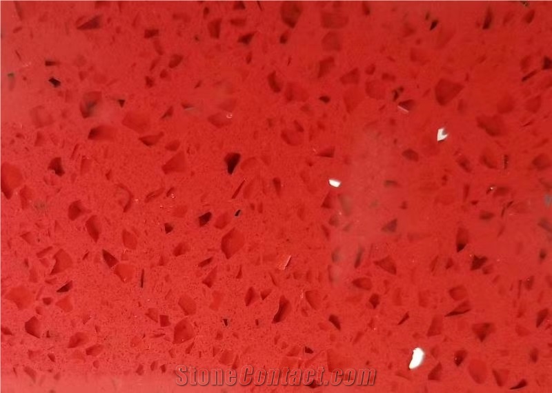 Red Artificial Stone Polished Quartz Slab for Countertop