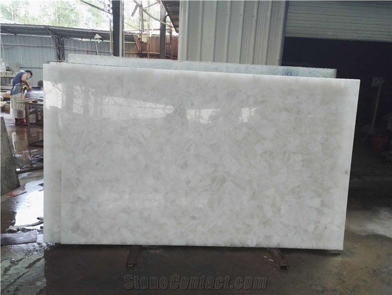 White Crystal Composite Semi Precious Slabs &Tiles