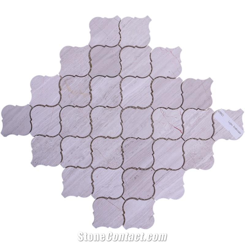 White Wooden Marble Slabs Grey Mosaic Tiles