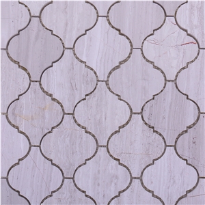 White Wooden Marble Slabs Grey Mosaic Tiles