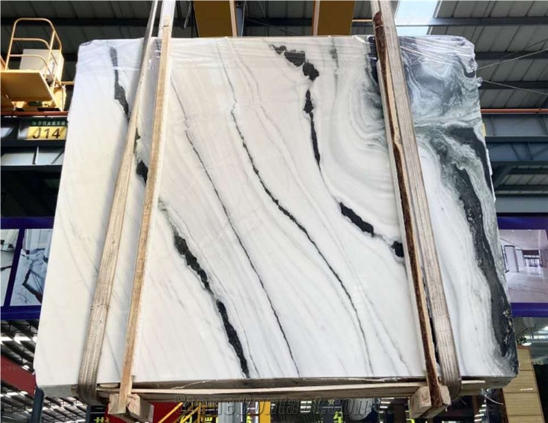China Panda White Wall Marble Slab Tile Book Match