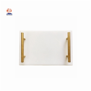 Rectangle Marble Tray with Gold Handle