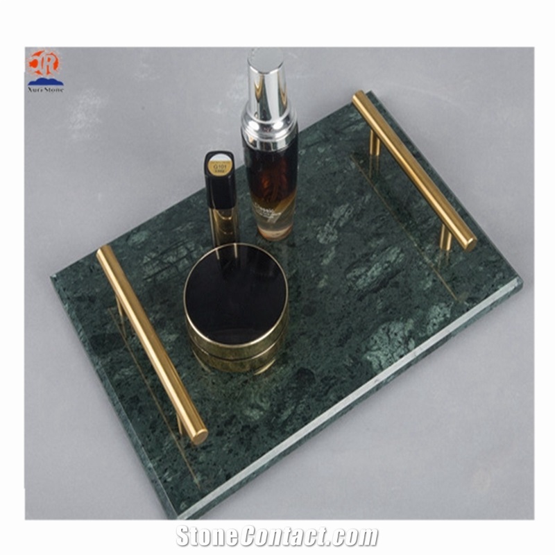 Rectangle Marble Tray with Gold Handle