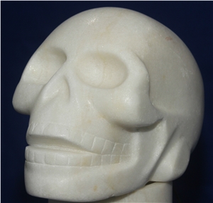 Hand-Carved Alabaster Skull Lamp White